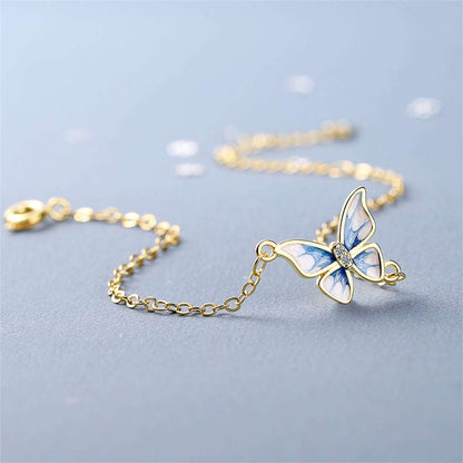 Cubic Zirconia & Enamel Goldtone Butterfly Charm Bracelet