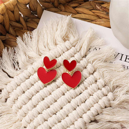 Red Enamel & Goldtone Double-Heart Ear Jackets