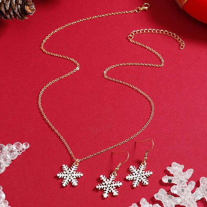 White & Goldtone Snowflake Pendant Necklace & Drop Earrings