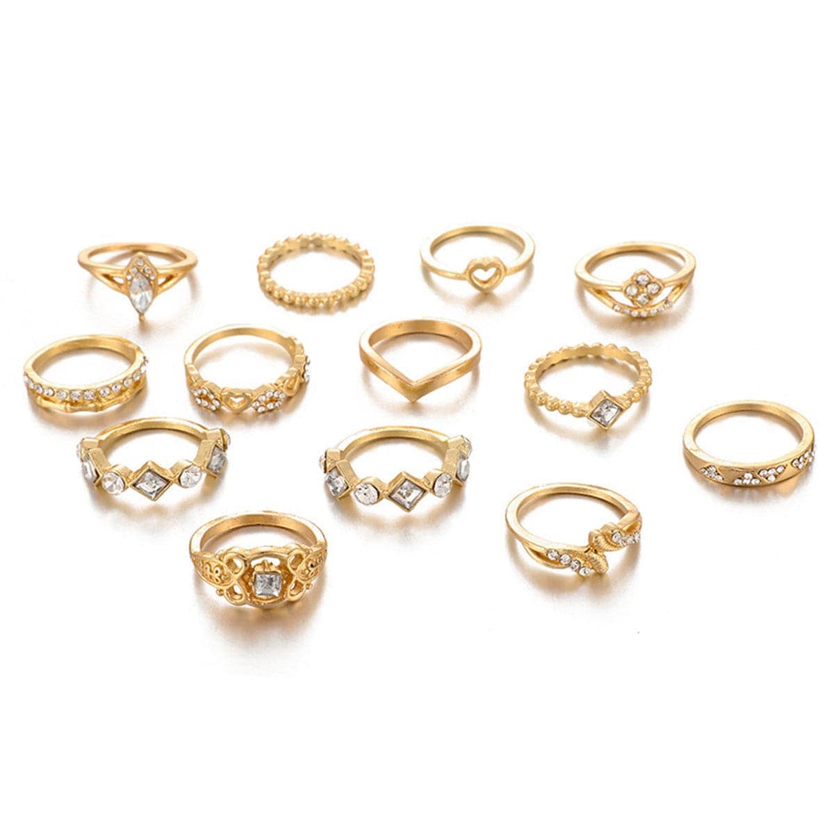 Cubic Zirconia & Goldtone Open Alternating Heart Ring Set