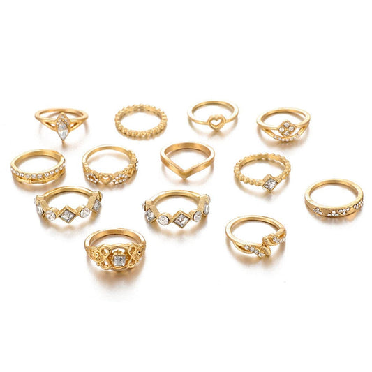 Cubic Zirconia & Goldtone Open Alternating Heart Ring Set