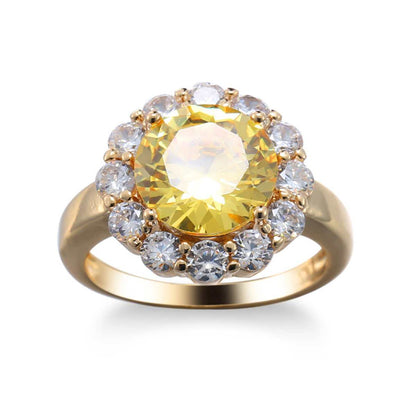 Yellow Crystal & Cubic Zirconia Goldtone Halo Ring-2