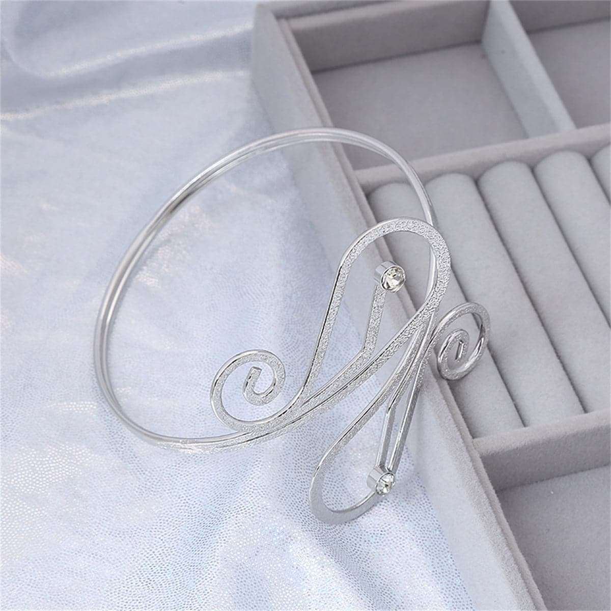 Cubic Zirconia & Silvertone Frosted Geometric Arm Cuff