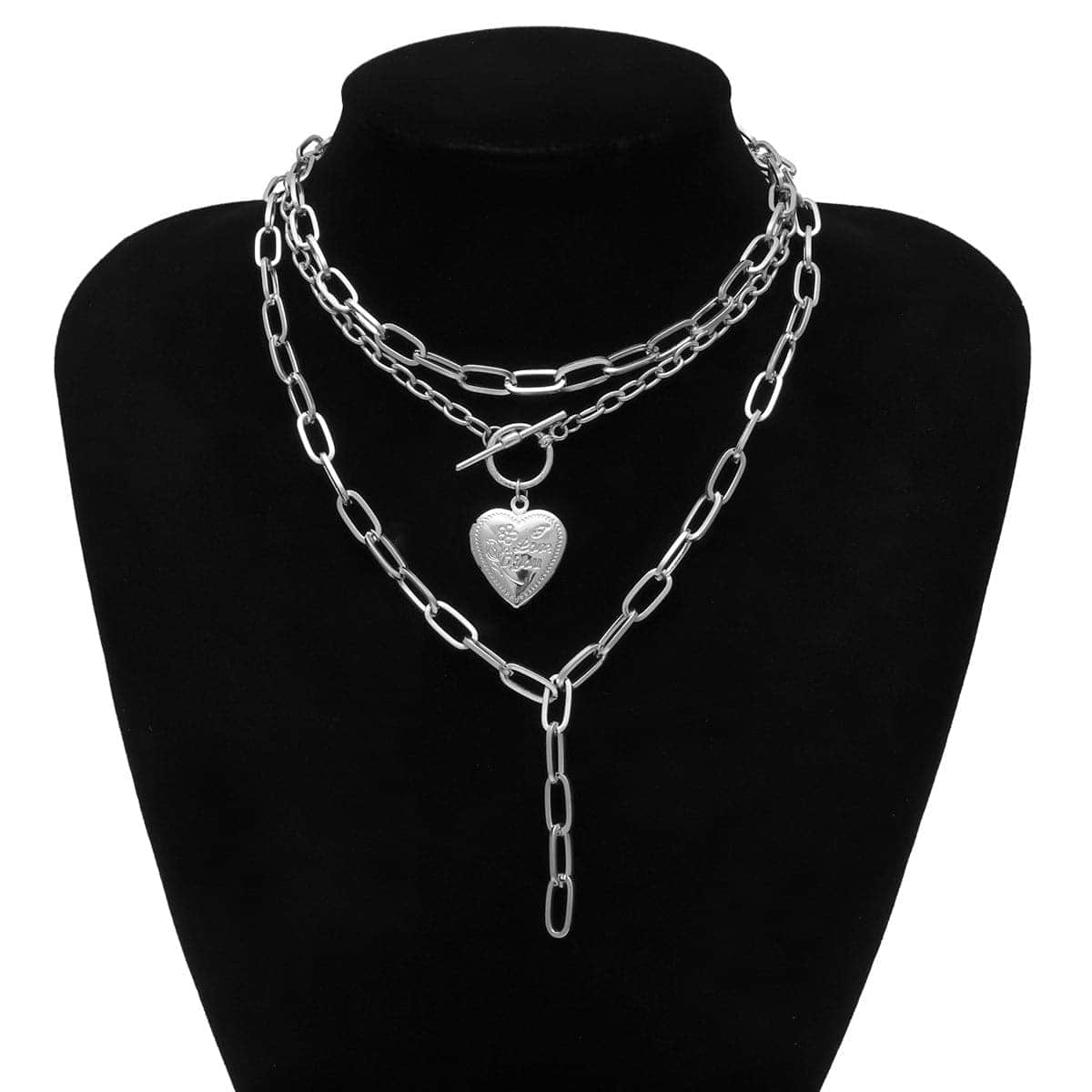 Silvertone Heart Layered Pendant Necklace-2