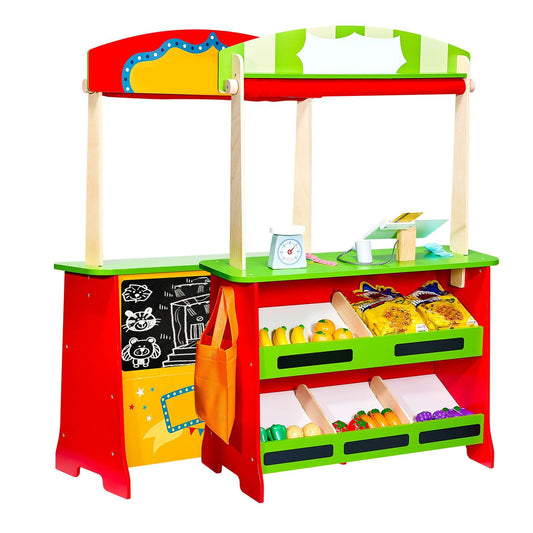 VEVOR Wooden Puppet Theater 2-in-1 Reversible Play Store Kids Play Market Stand - Multicolor