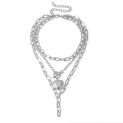 Silvertone Heart Layered Pendant Necklace-3