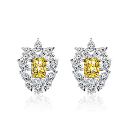 Yellow Crystal & Cubic Zirconia Cluster Stud Earrings