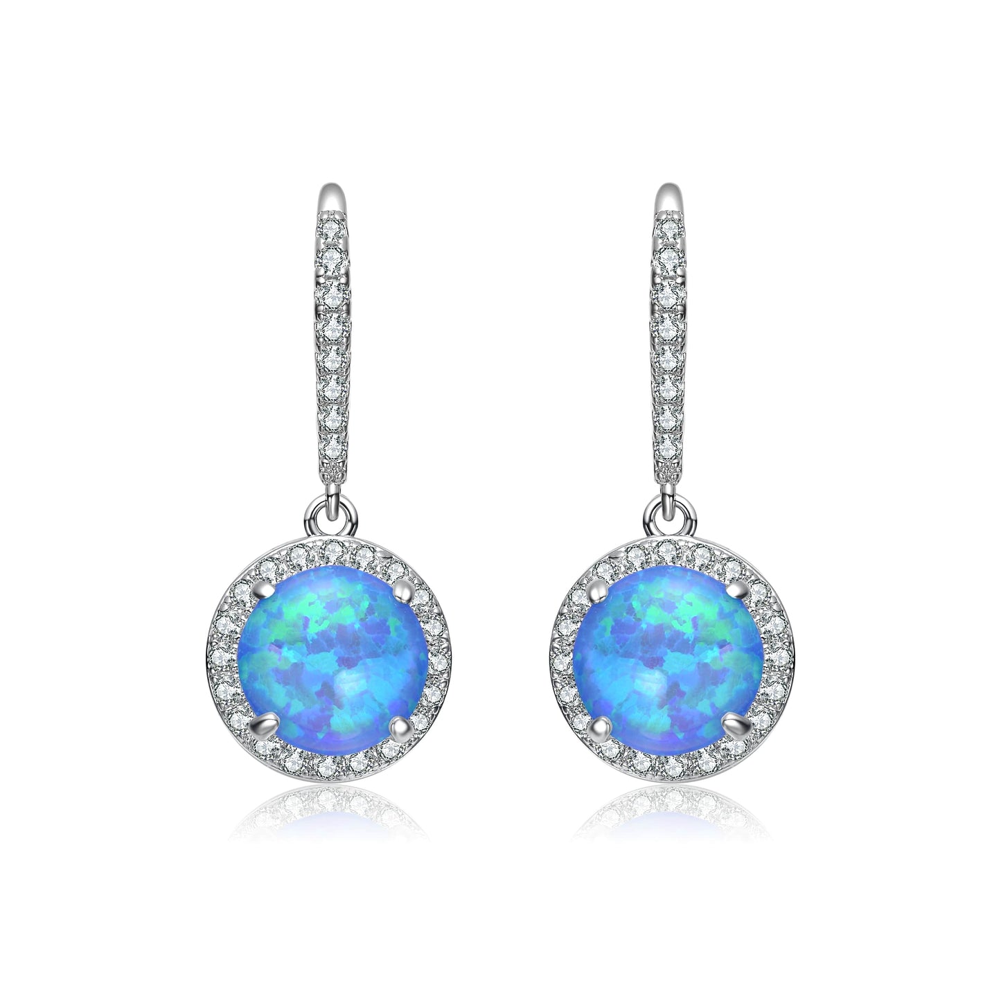 White Gold Plating with Clear Cubic Zirconia Halo Drop Hook Earrings
