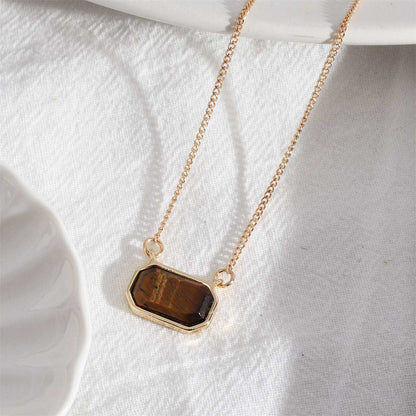 Brown Crystal & Goldtone Rectangle Pendant Necklace