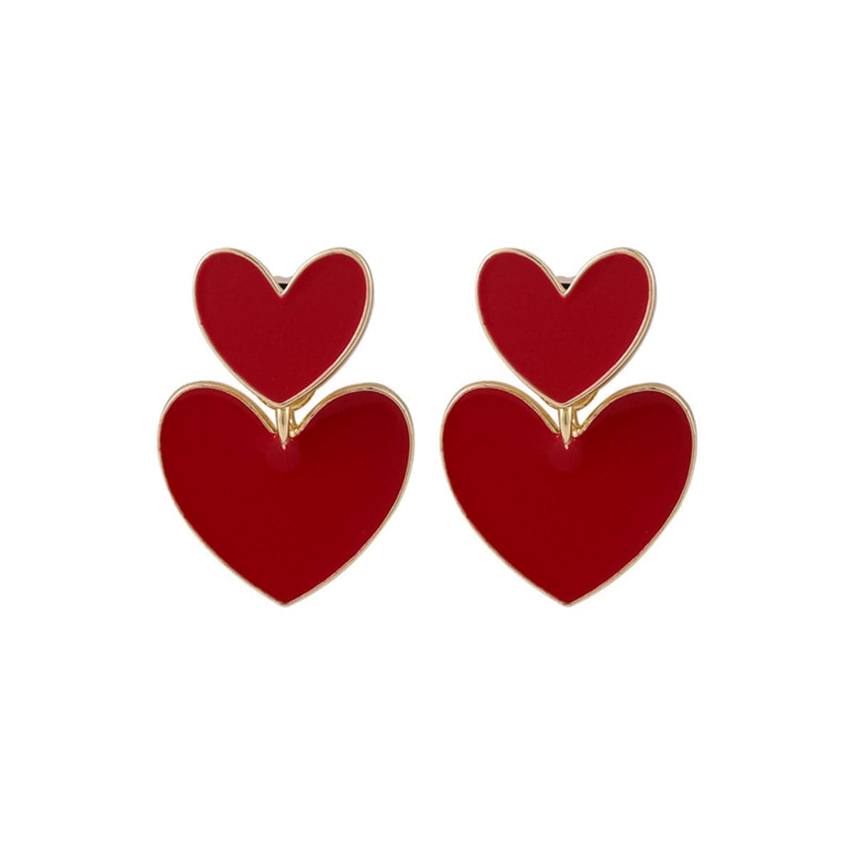 Red Enamel & Goldtone Double-Heart Ear Jackets