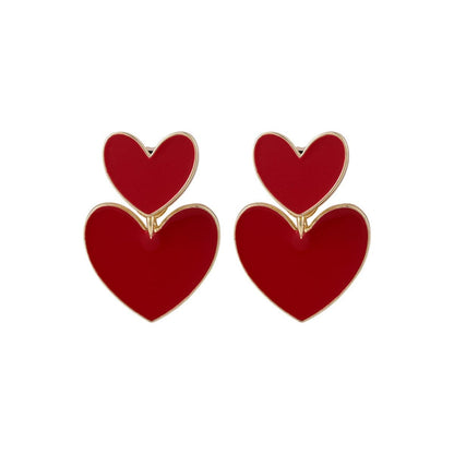 Red Enamel & Goldtone Double-Heart Ear Jackets