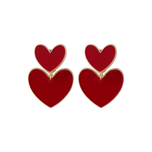 Red Enamel & Goldtone Double-Heart Ear Jackets