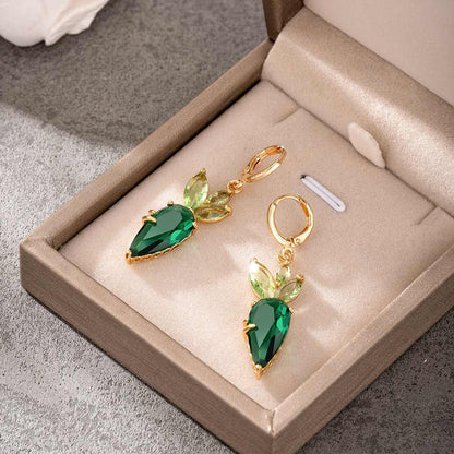 Green Crystal & Goldtone Carrot Huggie Earrings