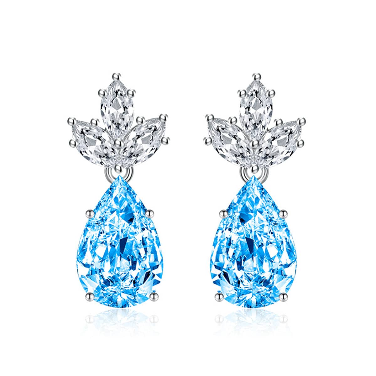 Blue Crystal & Silvertone Pineapple Drop Earrings