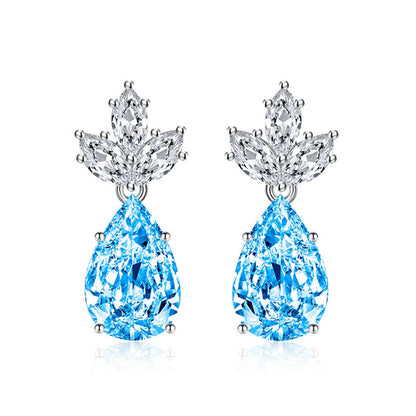 Blue Crystal & Silvertone Pineapple Drop Earrings