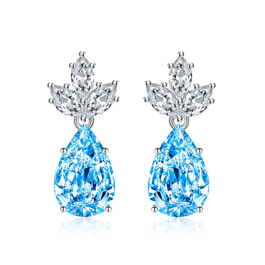 Blue Crystal & Silvertone Pineapple Drop Earrings