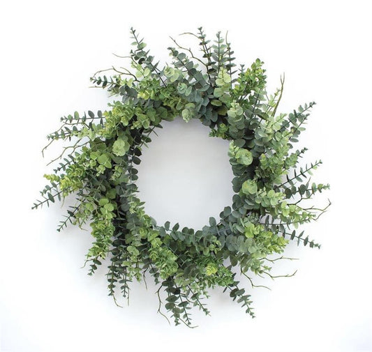 Melrose International Mixed Eucalyptus Leaf Foliage Wreath with Twig Accents 29"D