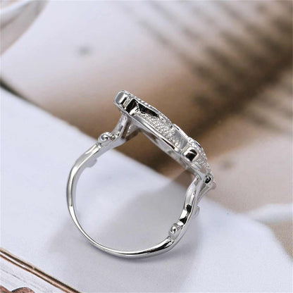 Cubic Zirconia & Silvertone Owl Ring-4
