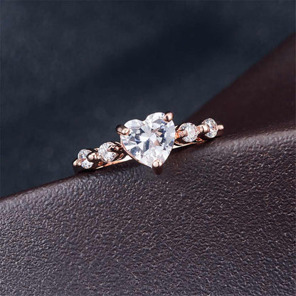 Cubic Zirconia & Rose Goldtone Central Heart Ring