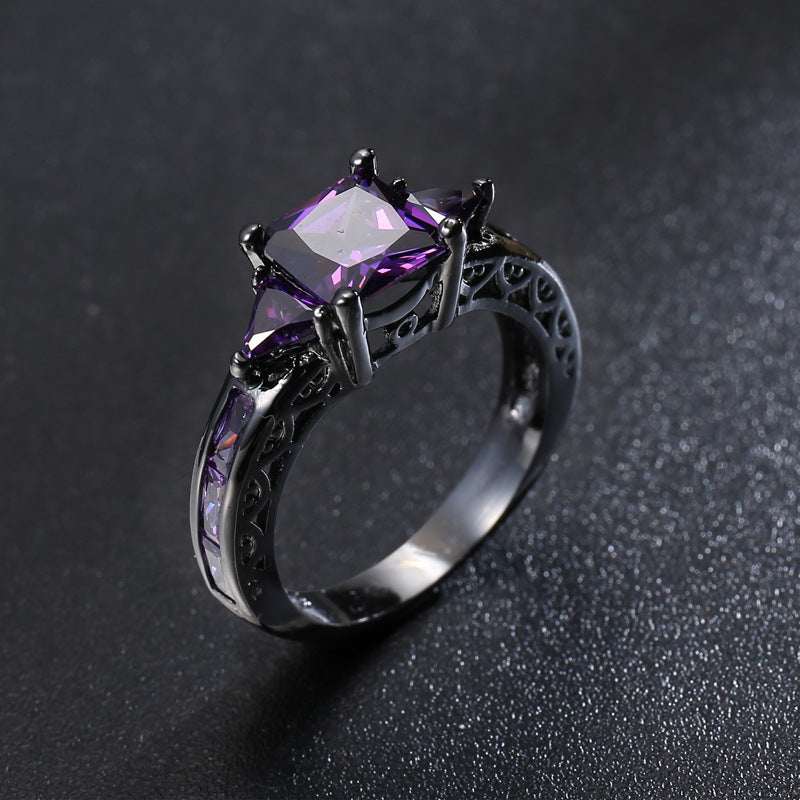 Navy Crystal & Black-Tone Prong-Set Ring-2
