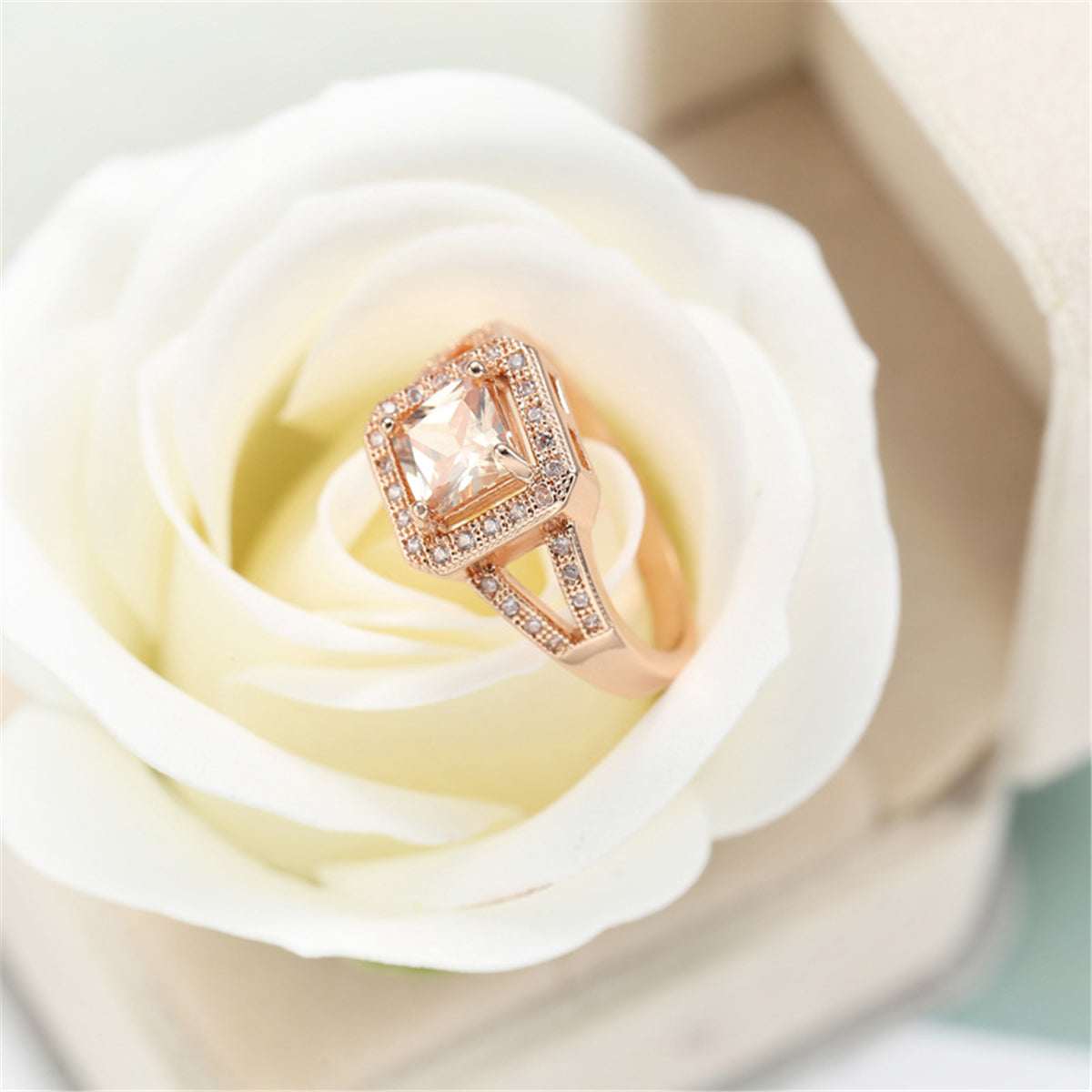 Cubic Zirconia & Crystal Princess-Cut Halo Ring