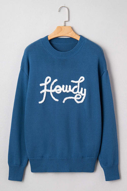 Emiyra Embroidered Graphic Western Sweater - Blue / L - 12/14
