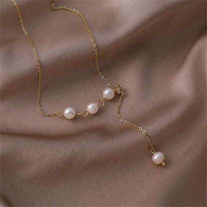 Pearl & Goldtone Round Cable Chain Lariat Necklace