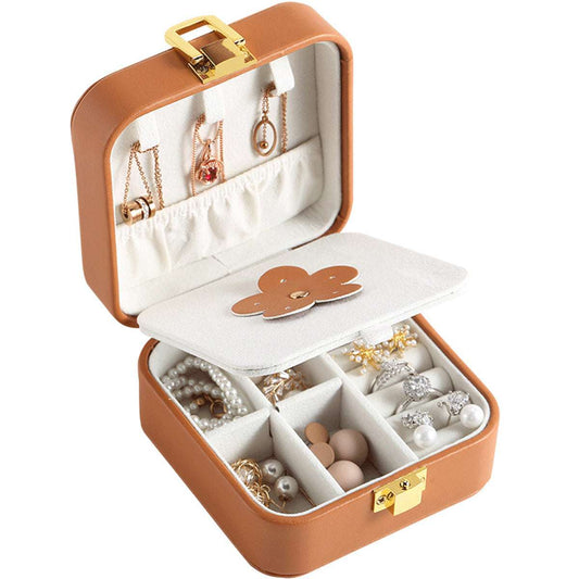 Brown Flower-Accent Two-Compartment Jewelry Box