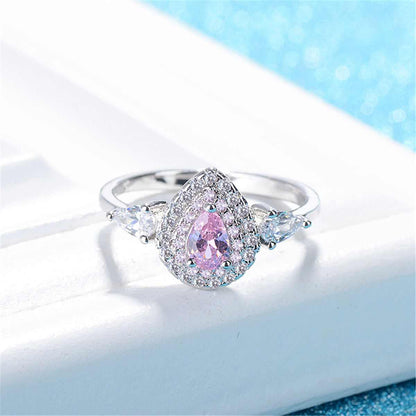 Pink Crystal & Cubic Zirconia Pear-Cut Ring-4