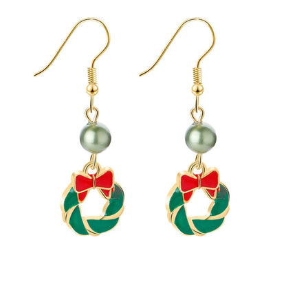 Green Enamel & Acrylic Goldtone Bow Wreath Drop Earrings