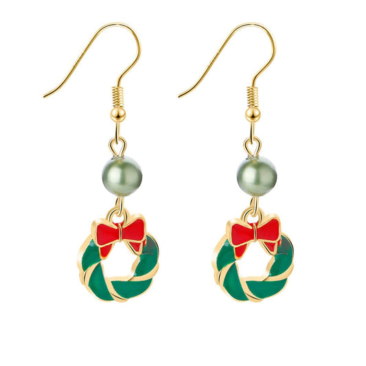 Green Enamel & Acrylic Goldtone Bow Wreath Drop Earrings