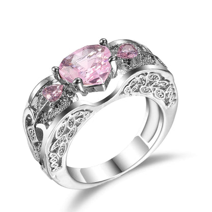 Pink Crystal & Cubic Zirconia Heart Band Ring-2