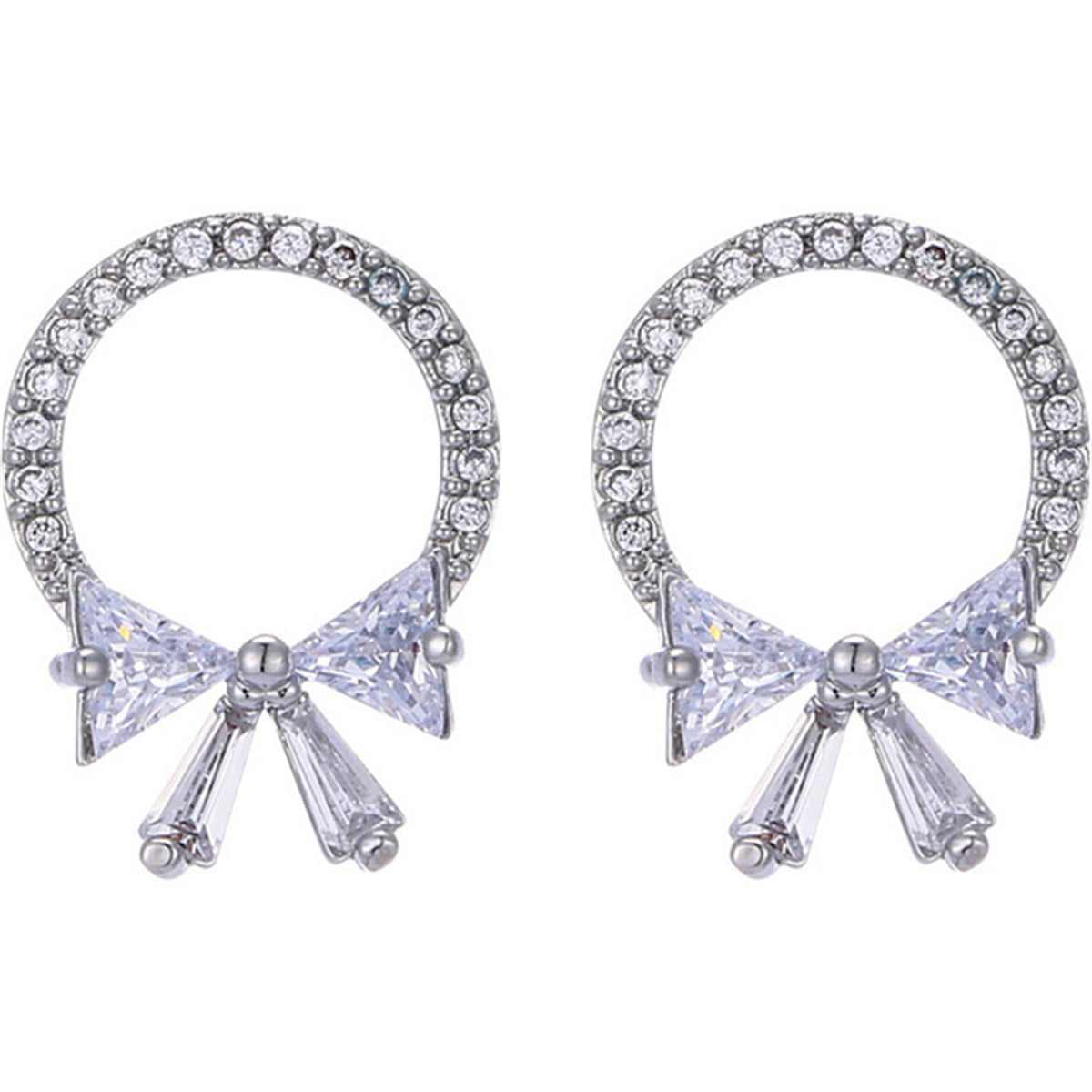 Crystal & Cubic Zirconia Circle Bow Stud Earrings