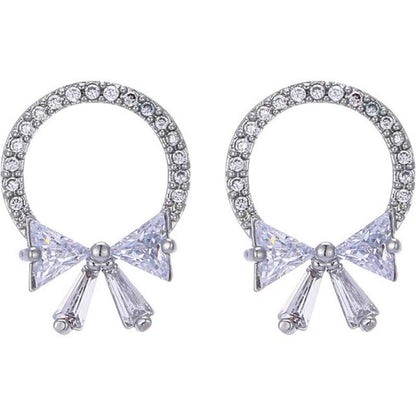 Crystal & Cubic Zirconia Circle Bow Stud Earrings