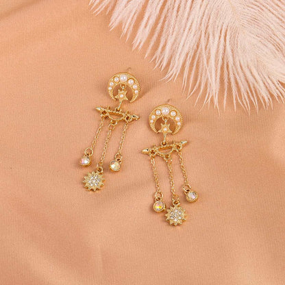 Pearl & Cubic Zirconia Goldtone Celestial Chandelier Drop Earrings