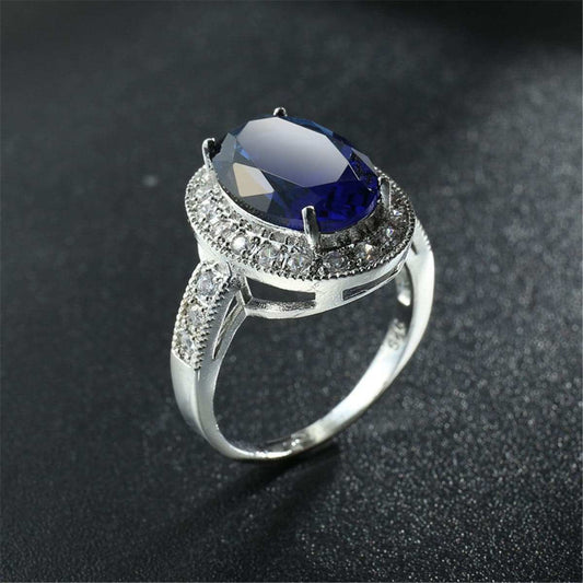Cubic Zirconia & Blue Crystal Oval Halo Ring