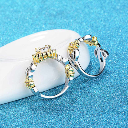 Cubic Zirconia & Two-Tone Flower Band Ring Set-6
