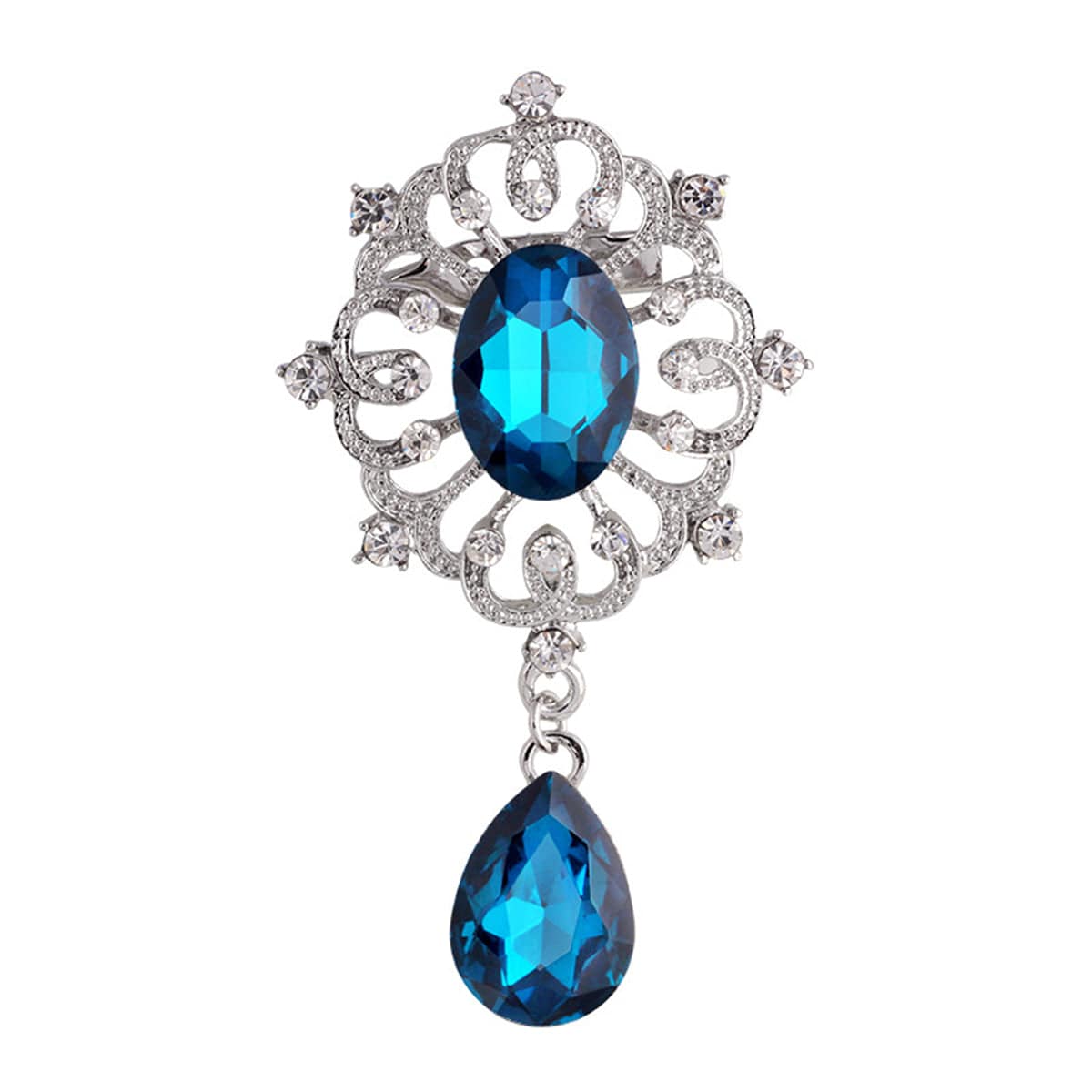 Navy Crystal & Cubic Zirconia Filigree Brooch
