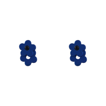 Blue Cubic Zirconia & Enamel Flower Stud Earrings