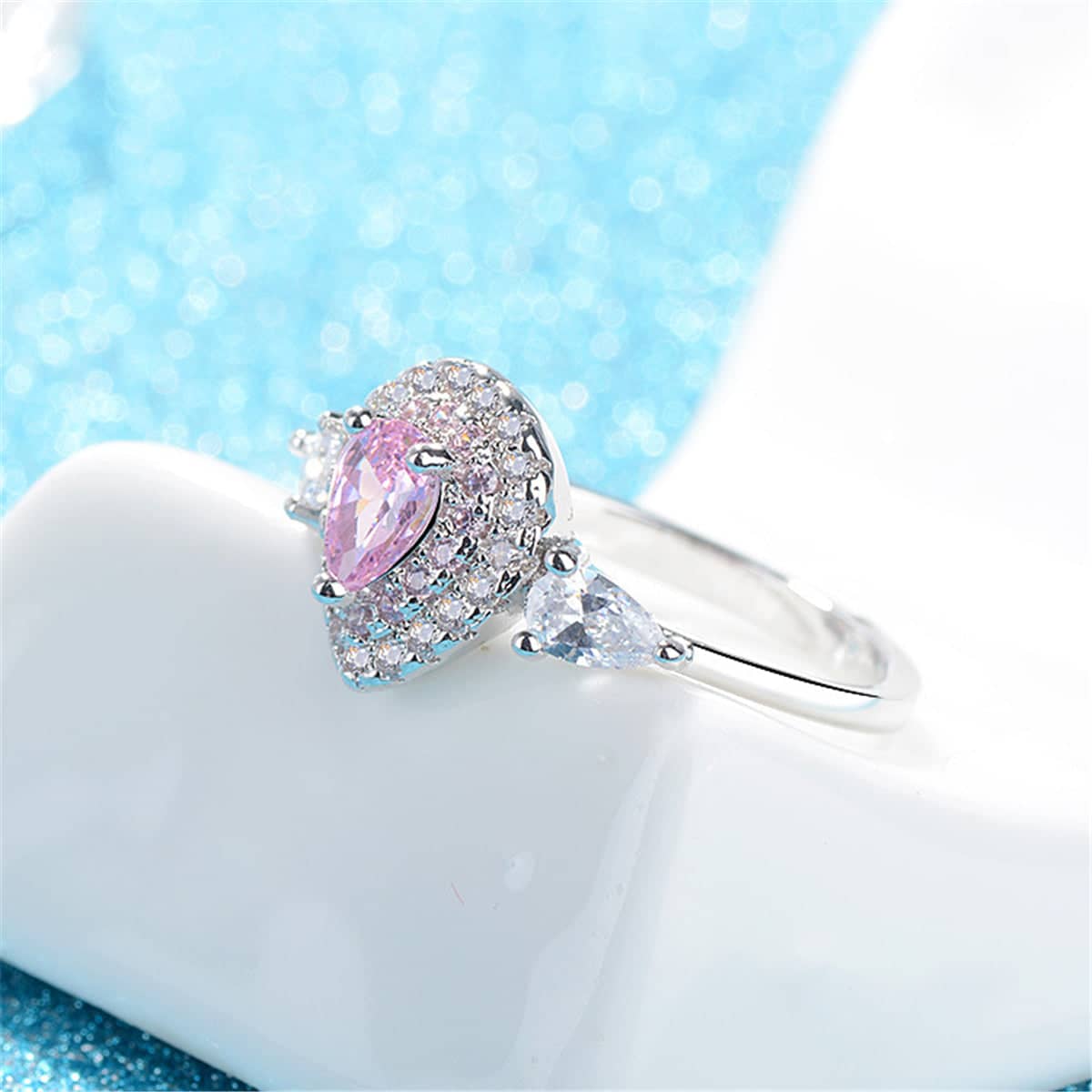 Pink Crystal & Cubic Zirconia Pear-Cut Ring-3
