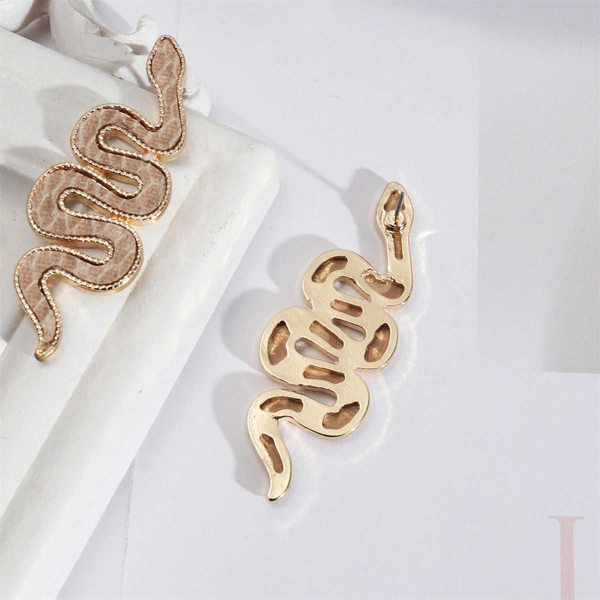 Yellow Polyurethane & Goldtone Snake Drop Earrings