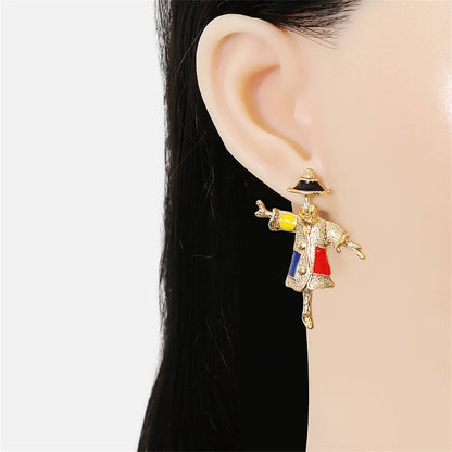 Red Enamel & Goldtone Scarecrow Drop Earrings