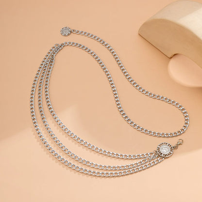 Silvertone Tassel-Accent Layered Curb Chain Waist Belt