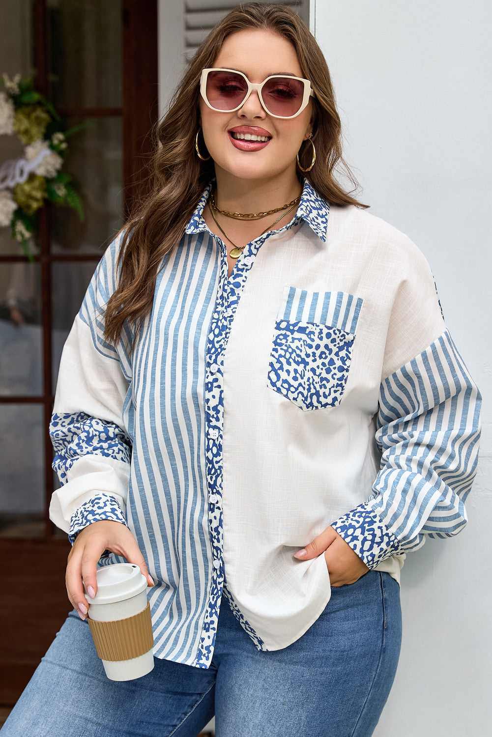 Livia Striped Patchwork Casual PLUS Shirt