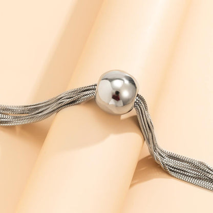 Silvertone Multi-Chain Ball Pendant Statement Necklace