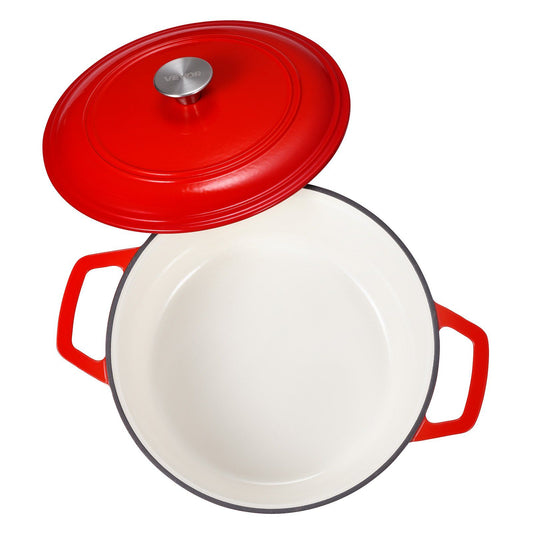VEVOR Enameled Cast Iron Dutch Oven, 6 Quart Pot with Lid and Dual Handles, Heavy-Duty Durable Cookware Pan, Oven Induction Compatible up to 500&not;∞F, for Braising, Stews, Roasting, Bread Baking, Red - Red