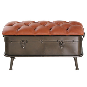 River of Goods 17 Inch Tufted Faux Leather and Distressed Metal Storage Bench (Tan)