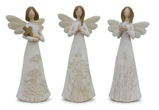 Melrose International Beige Floral Etched Angel Figurine (Set of 3)