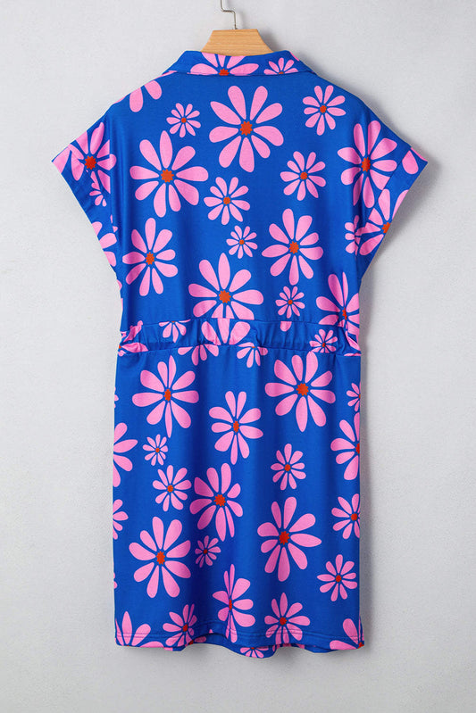 Threaded Pear Elouise Floral Drawstring Waist Mini Dress