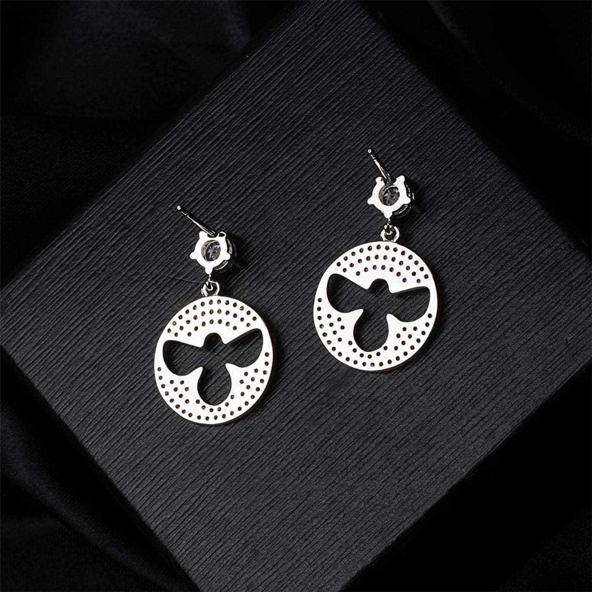Cubic Zirconia & Silvertone Bee Drop Earrings-3